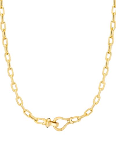 Italian Gold Ожерелье-цепочка Black Spinel Horseshoe Clasp Paperclip Link, 18", позолоченное серебро 14k