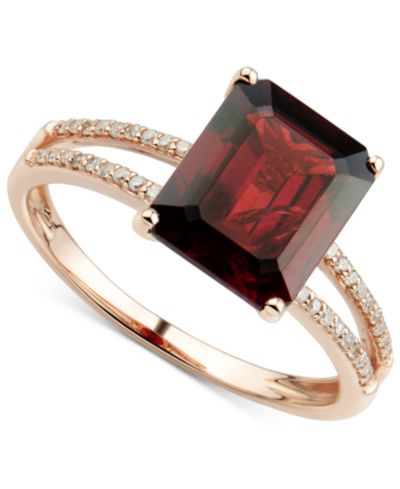 Кольцо с гранатом и бриллиантом в золоте 14k Rose Gold