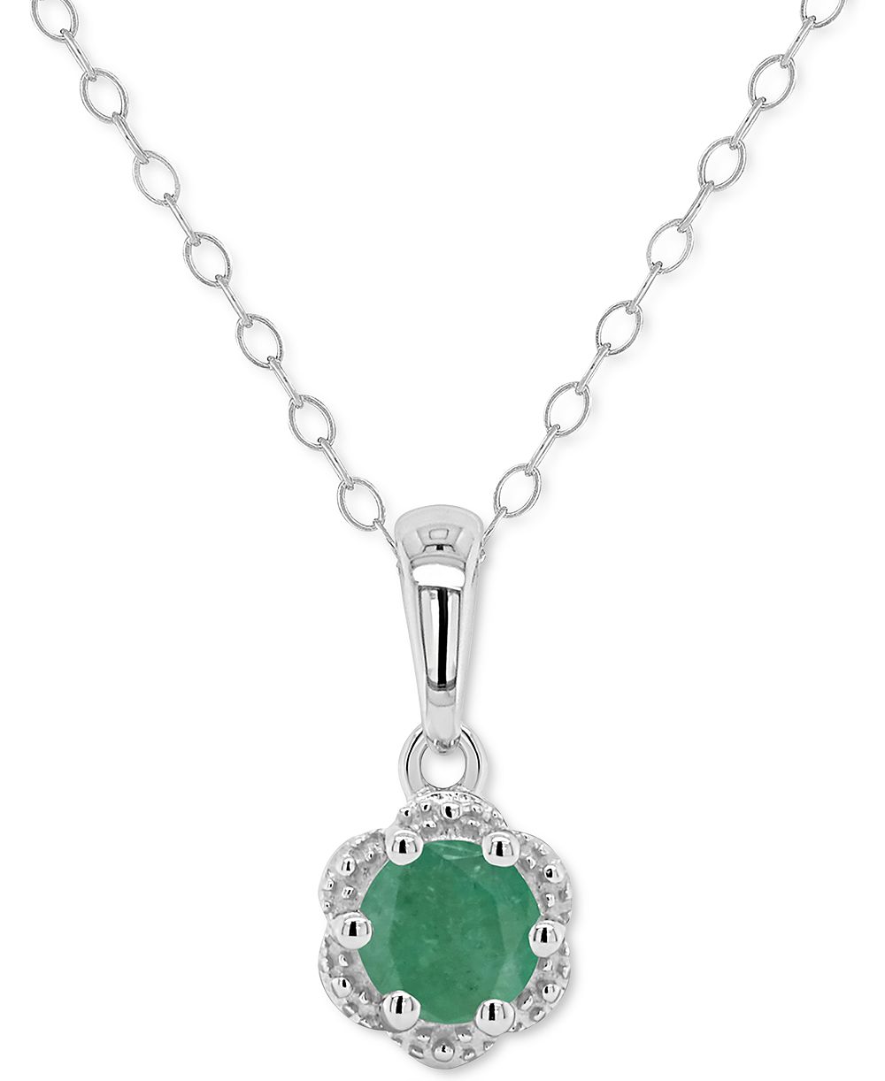 Подвеска Sapphire Solitaire Scalloped Edge 18" в стерлинговом серебре