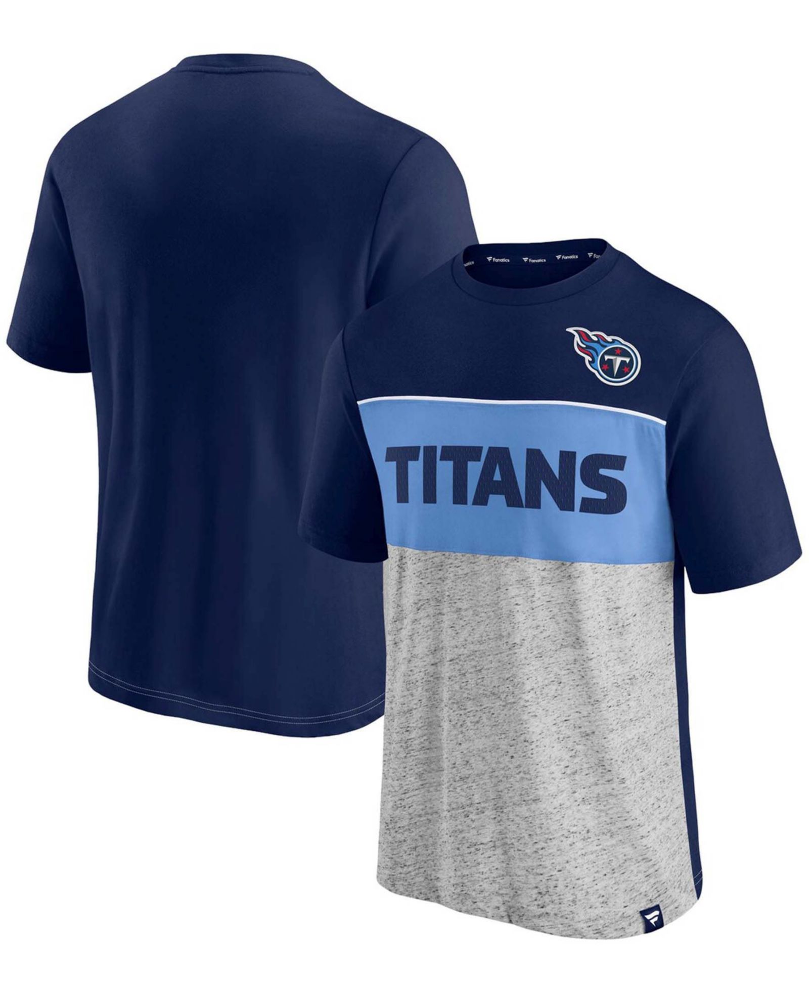 Мужская футболка Fanatics Navy and Heathered Gray Tennessee Titans Colorblock