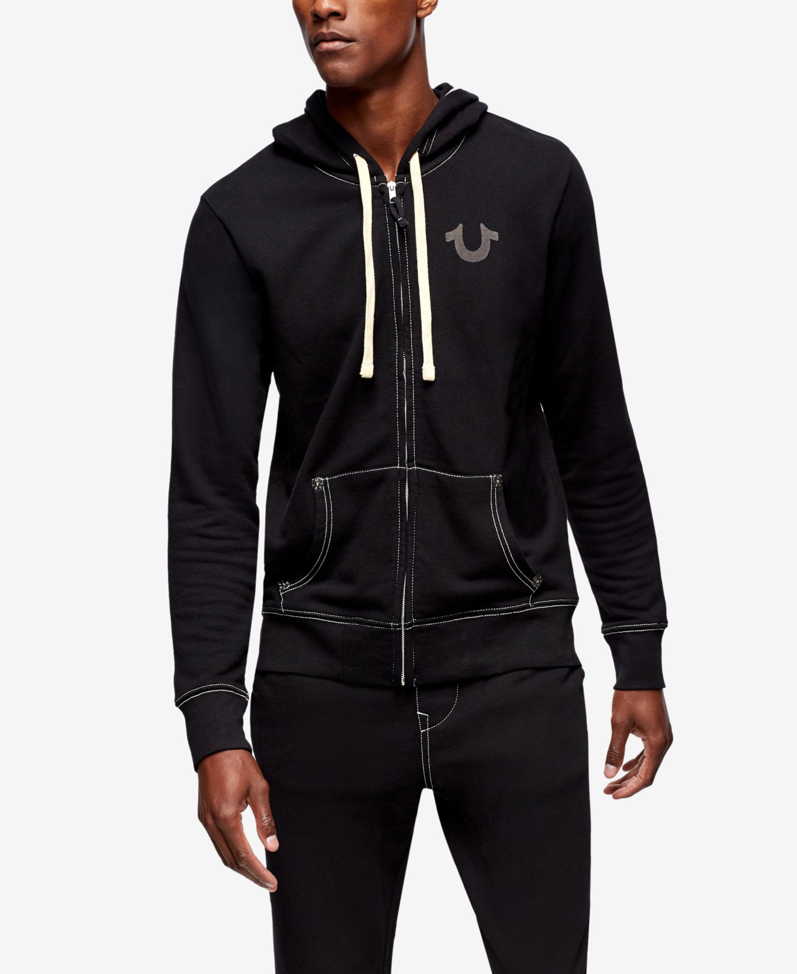 True Religion Мужской Classic Logo Zip Up Drawstring Hoodie