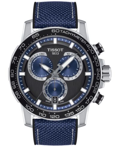 Мужские часы Tissot Swiss Chronograph Supersport с синим текстильным ремешком 40mm