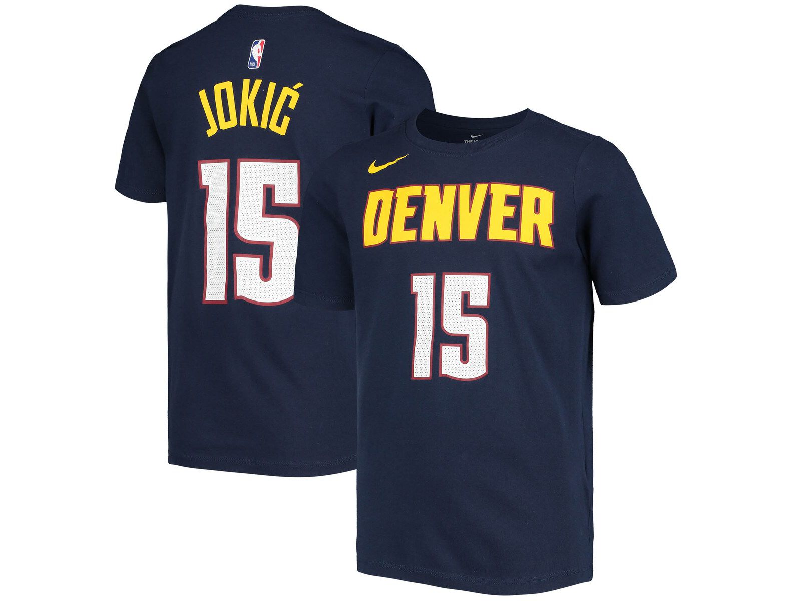 Футболка Nike Big Boys and Girls Nikola Jokic Navy Denver Nuggets Logo Name and Number Performance