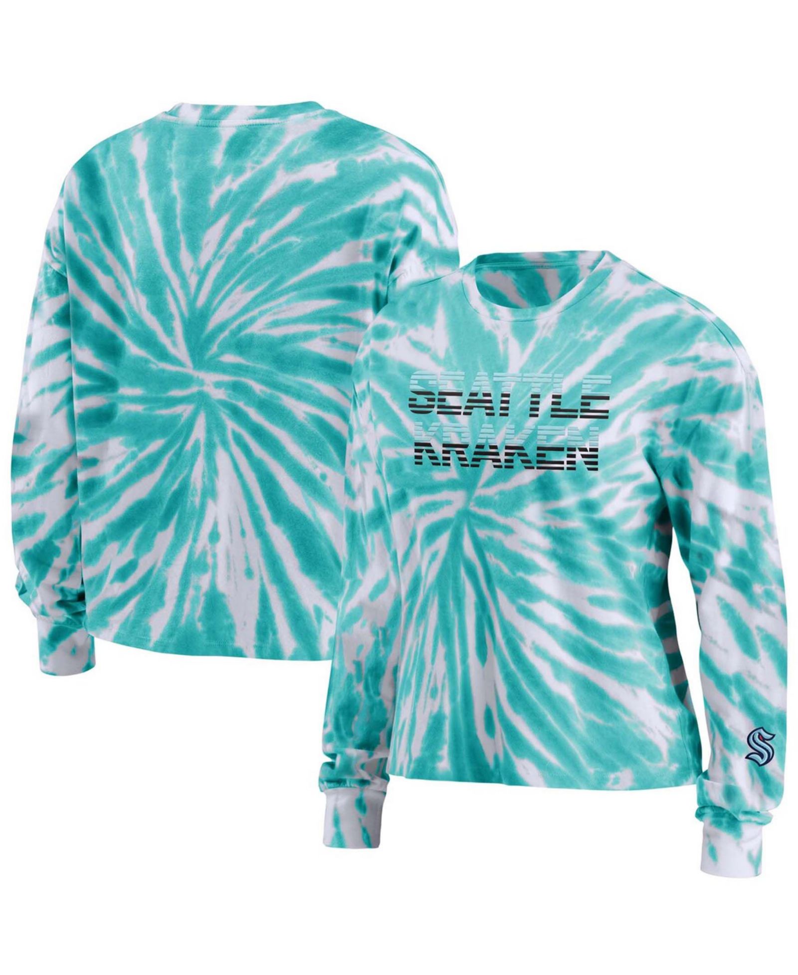 Женская светло-голубая футболка с длинным рукавом Seattle Kraken Tie-Dye