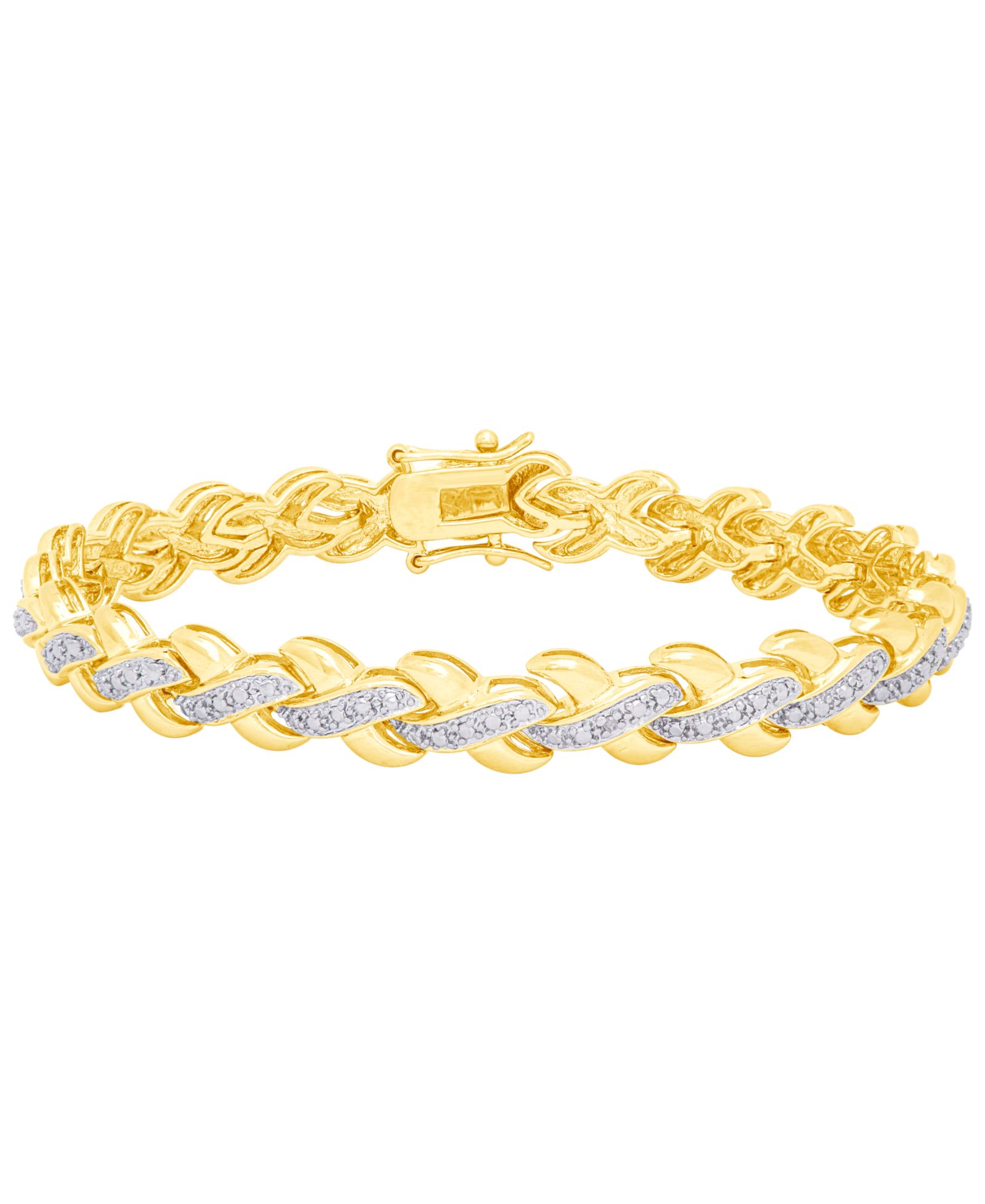 Diamond Accent X Weave Bracelet in Fine Gold Plate or Fine Silver Plate