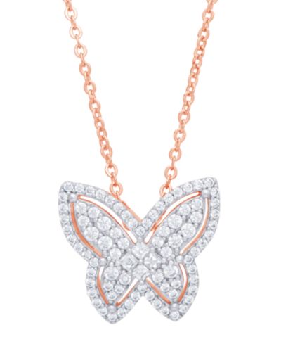 Cubic Zirconia Butterfly Necklace in Fine Rose Gold Plate or Fine Silver Plate