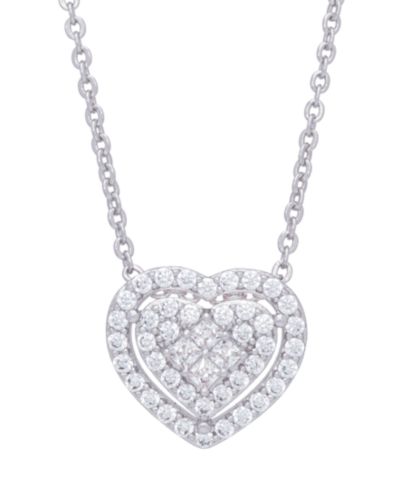 Cubic Zirconia Heart Necklace in Fine Rose Gold Plate or Fine Silver Plate