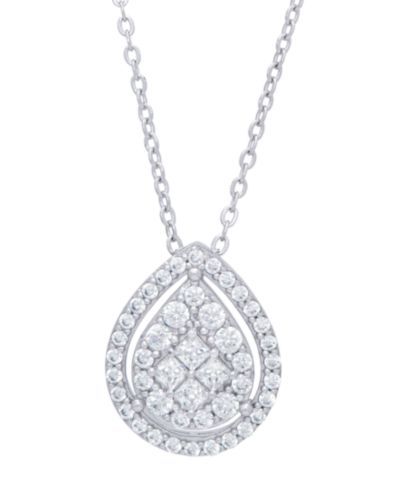 Cubic Zirconia Pear Necklace in Fine Gold Plate or Fine Silver Plate
