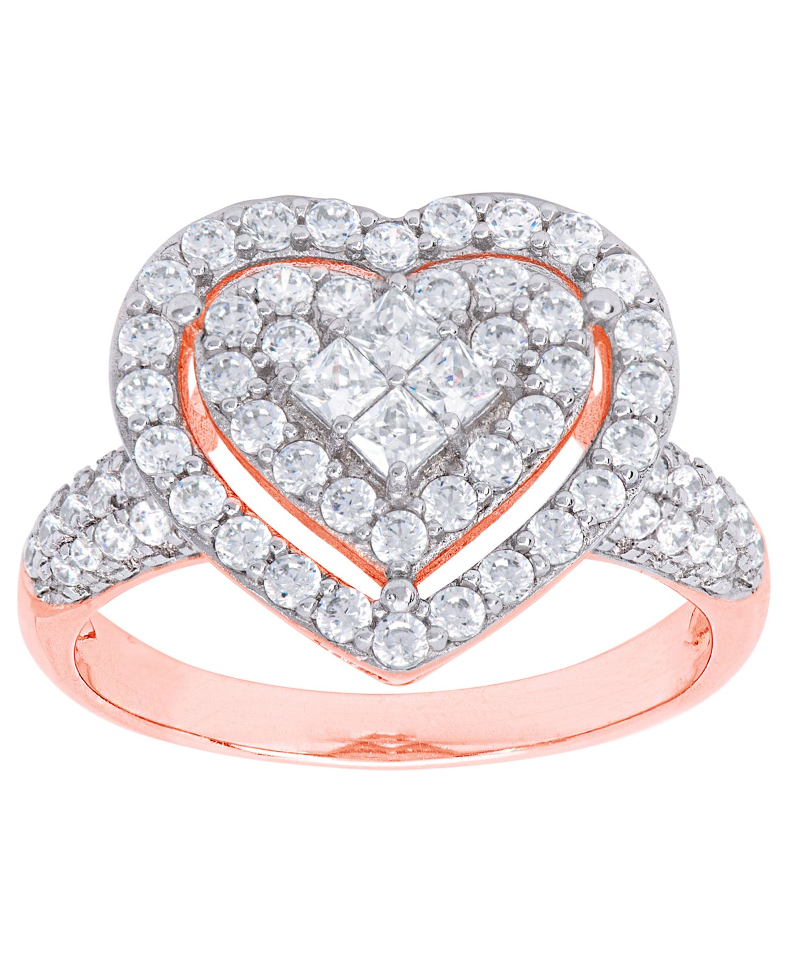 Кольцо с Cubic Zirconia в форме сердца в золотом или серебряном покрытии