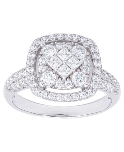 Cubic Zirconia Cushion Ring in Fine Gold Plate or Fine Silver Plate