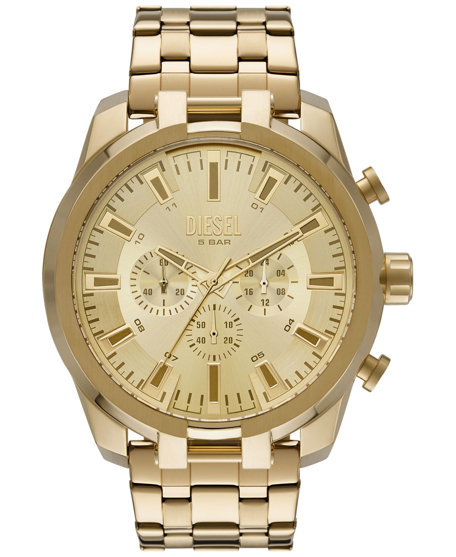 Diesel Мужские часы Chronograph Split с браслетом из нержавеющей стали, золотистый, 51mm