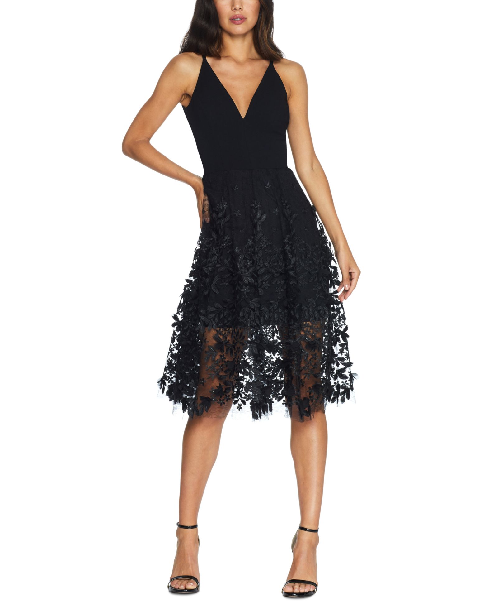 Платье Dress the Population Darleen Deep-V Floral-Appliqué