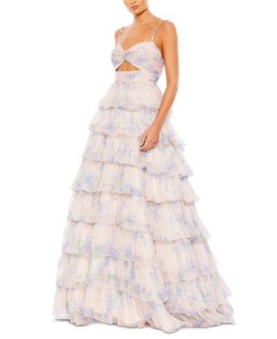 Mac Duggal Women's Floral Cut Out Ruffle Tiered Gown