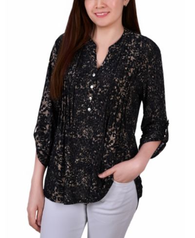 Женский топ NY Collection Petite Pintuck Roll Tab Sleeve