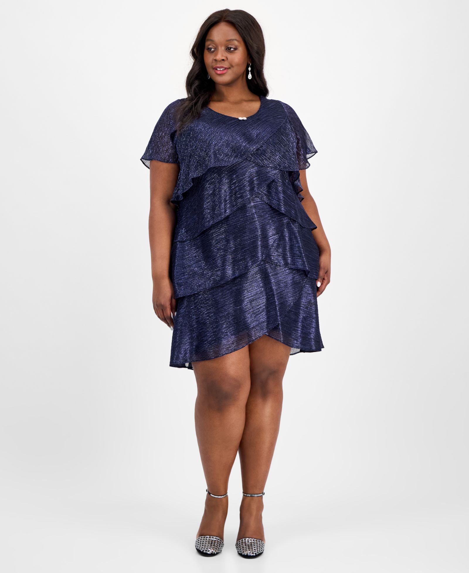 SL Fashions Plus Size Tiered Metallic Dress