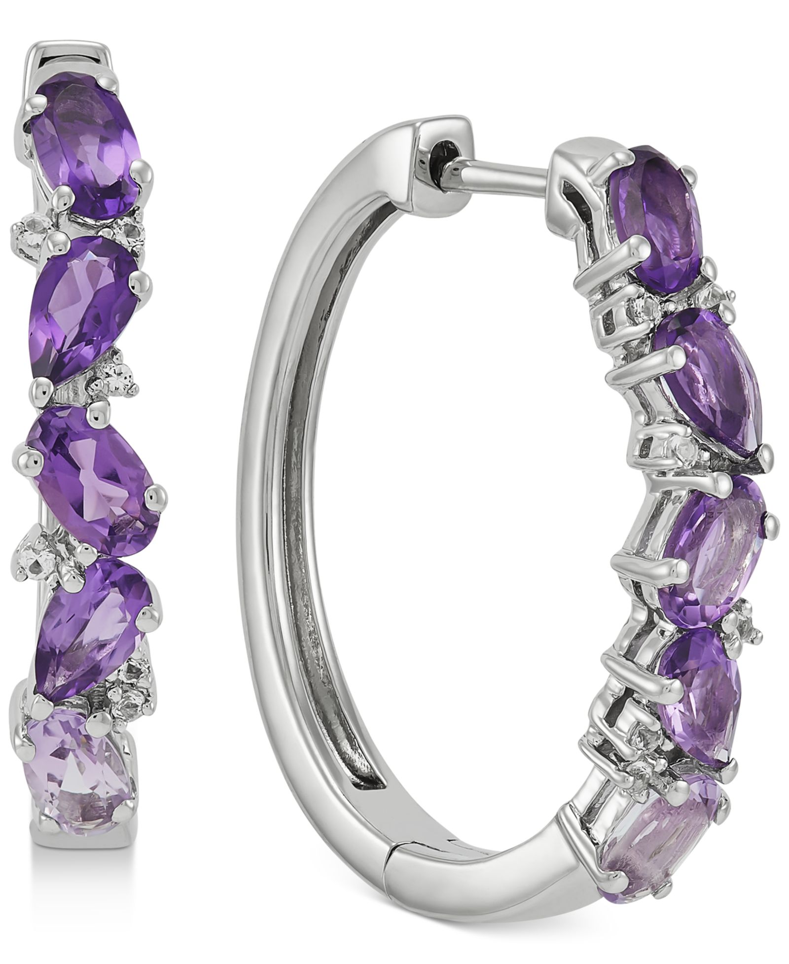 Серьги-кольцо Small Hoop Amethyst (2 ct. t.w.) & White Topaz (1/10 ct. t.w.) в Sterling Silver, 1"