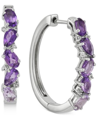 Серьги-кольцо Small Hoop Amethyst (2 ct. t.w.) & White Topaz (1/10 ct. t.w.) в Sterling Silver, 1"