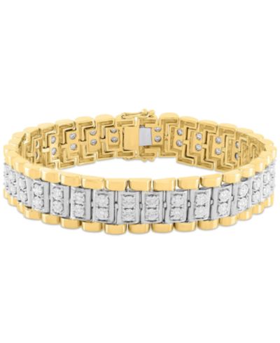 Мужской Diamond Link Bracelet (1 ct. t.w.) in Sterling Silver & 14k Gold-Plate or Sterling Silver