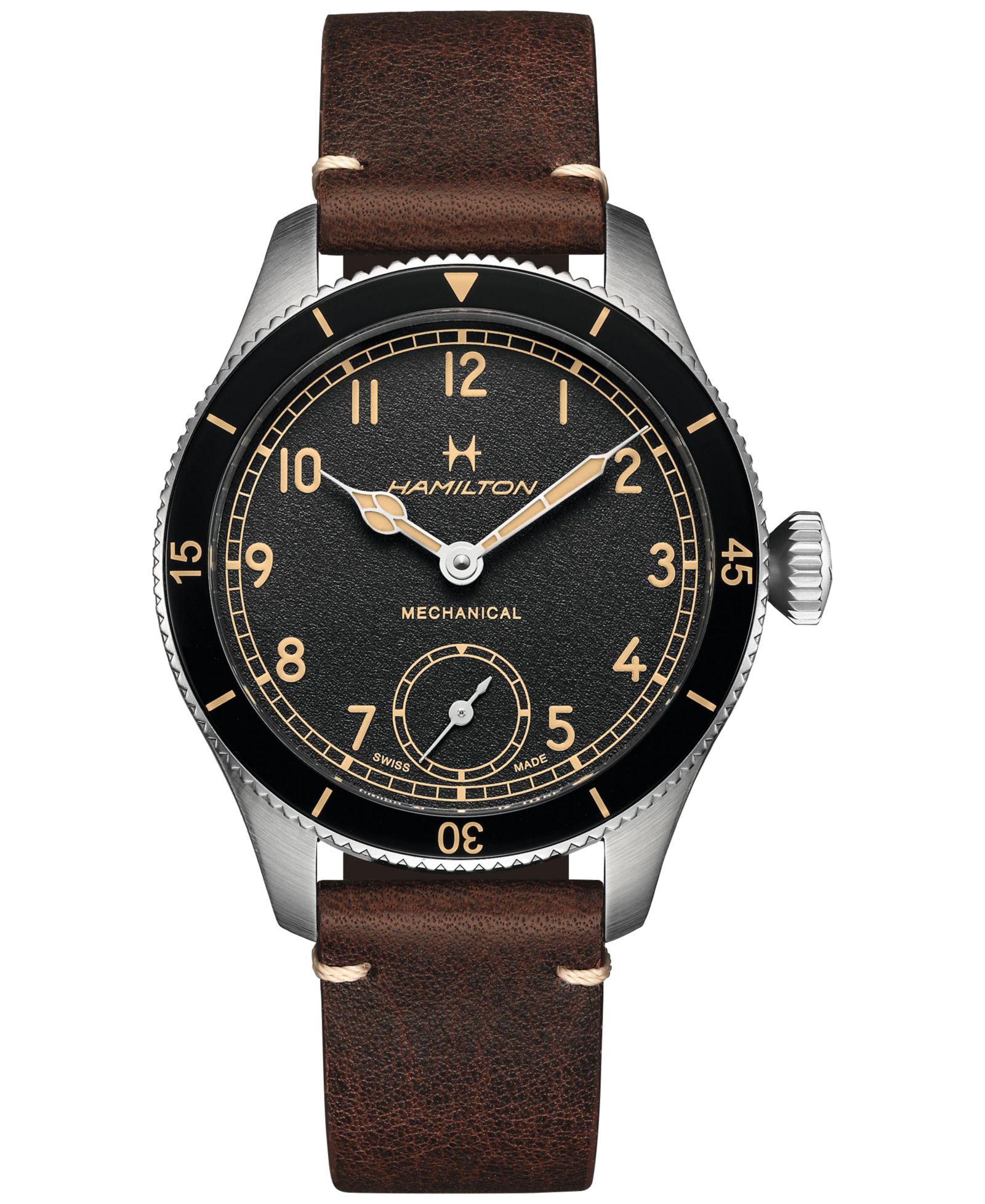 Мужские часы Hamilton Aviation Pioneer с кожаным ремешком, коричневые, 43mm