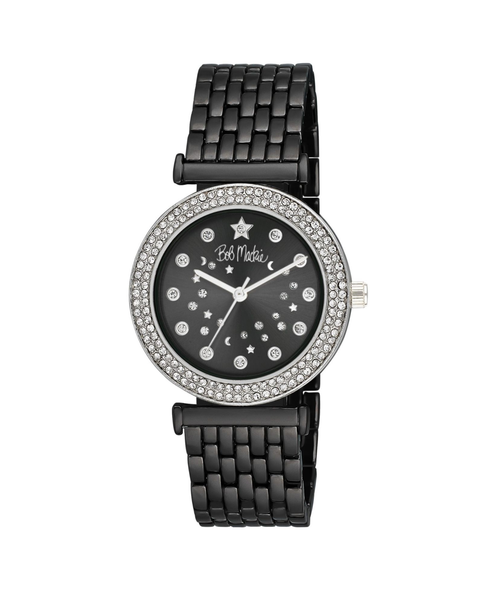 Мужские наручные часы Bob Mackie Unisex Constellation Dial Double Crystal Bezel Black Base Metal 34mm