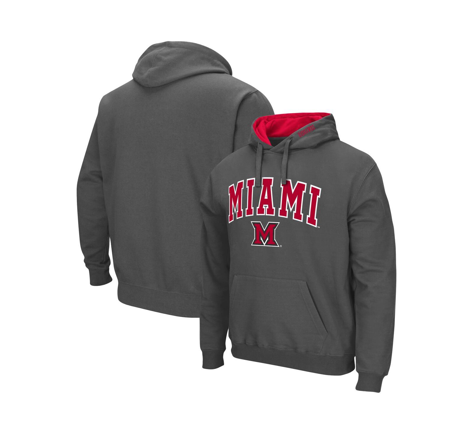 Men's Charcoal Miami University Redhawks Arch and Logo Pullover Hoodie