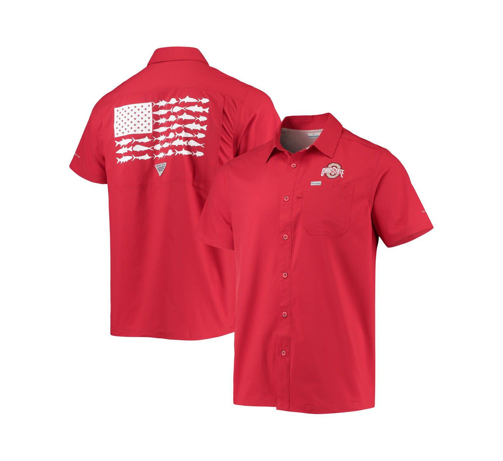 Men's Scarlet Ohio State Buckeyes Slack Tide Camp Button-Up Shirt