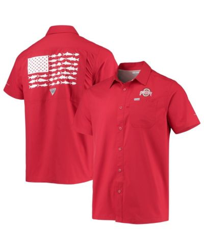 Columbia Мужская рубашка с коротким рукавом Scarlet Ohio State Buckeyes Slack Tide Camp Button-Up