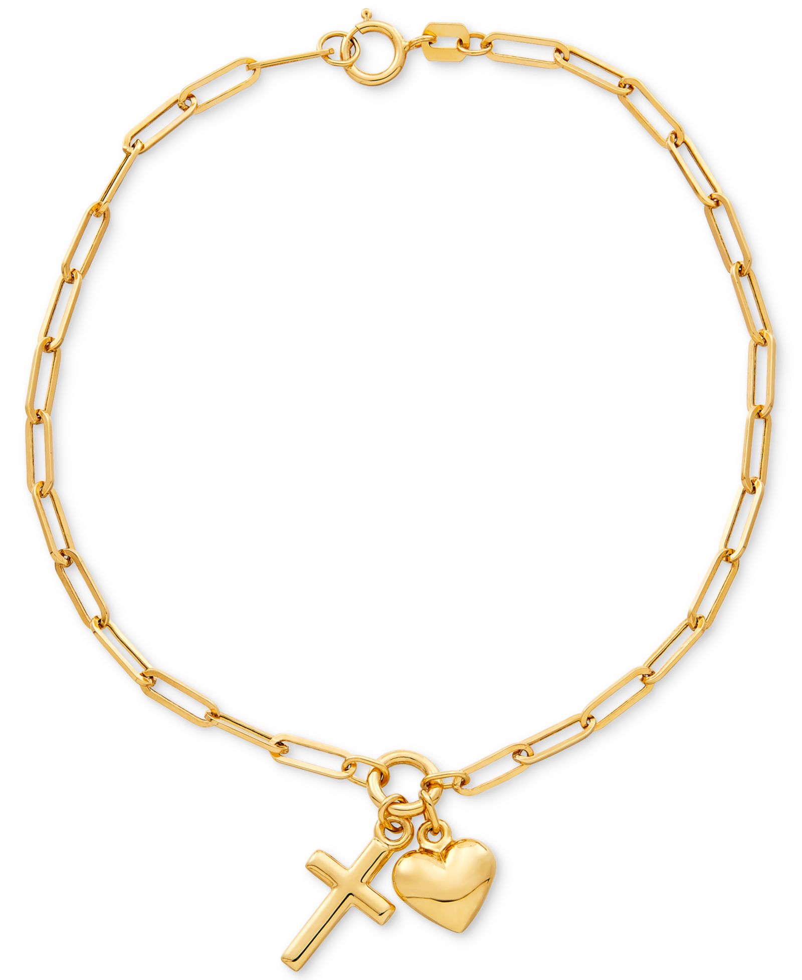 Macy's браслет с подвесками в форме сердца и креста из 10k Gold