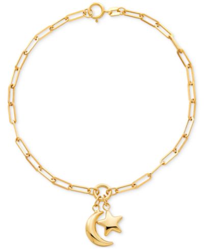 Moon & Star Charm Bracelet in 10k Gold