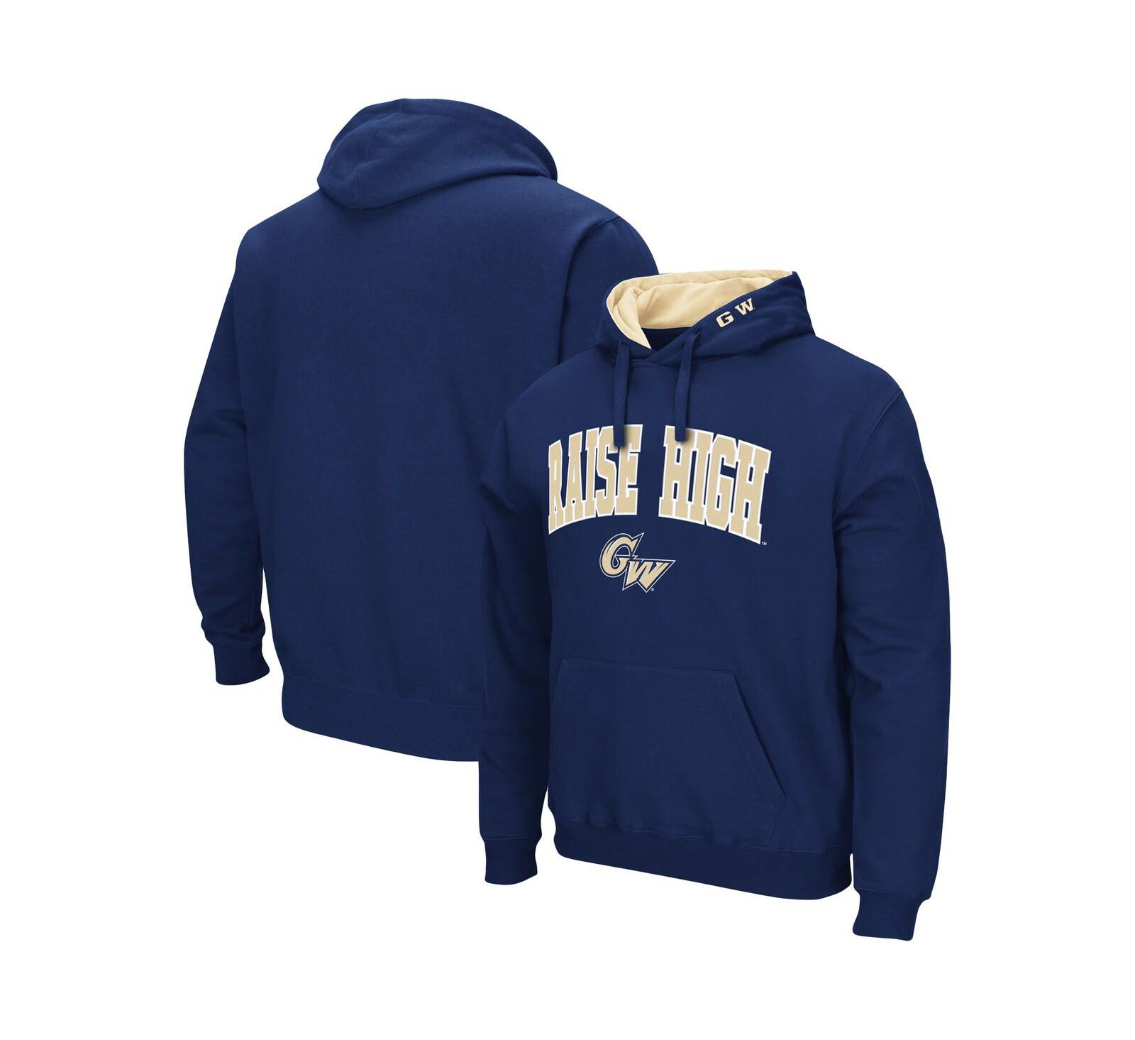 Men's Navy Gw Colonials Arch and Logo Pullover Hoodie
