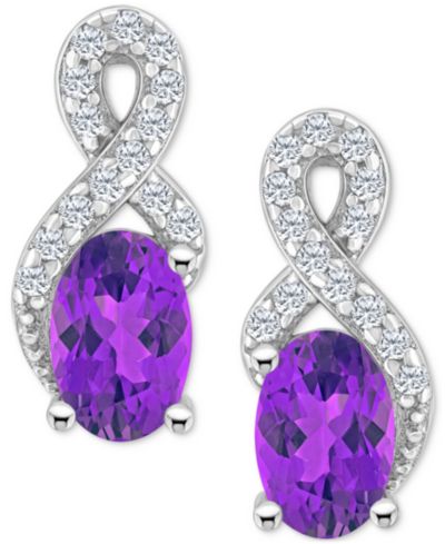 Macy's Серьги-подвески Rhodolite Garnet (1-1/8 ct. t.w.) & White Topaz (1/6 ct. t.w.) в Sterling Silver