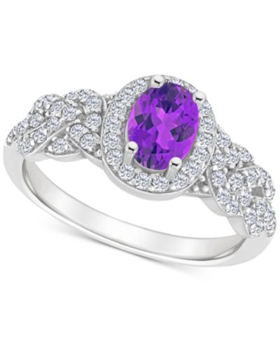 Rhodolite Garnett Blue Topaz (1 ct. t.w.) & White Topaz (1/2 ct. t.w.) Halo Braid Ring in Sterling Silver (Also in Citrine, Blue Topaz, Amethyst, & Peridot)