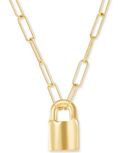 Колье Slip Padlock Paperclip Link Pendant 18" из позолоченного стерлингового серебра