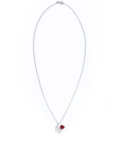 Simulated Ruby 'Love' Pendant Necklace in Fine Silver Plate