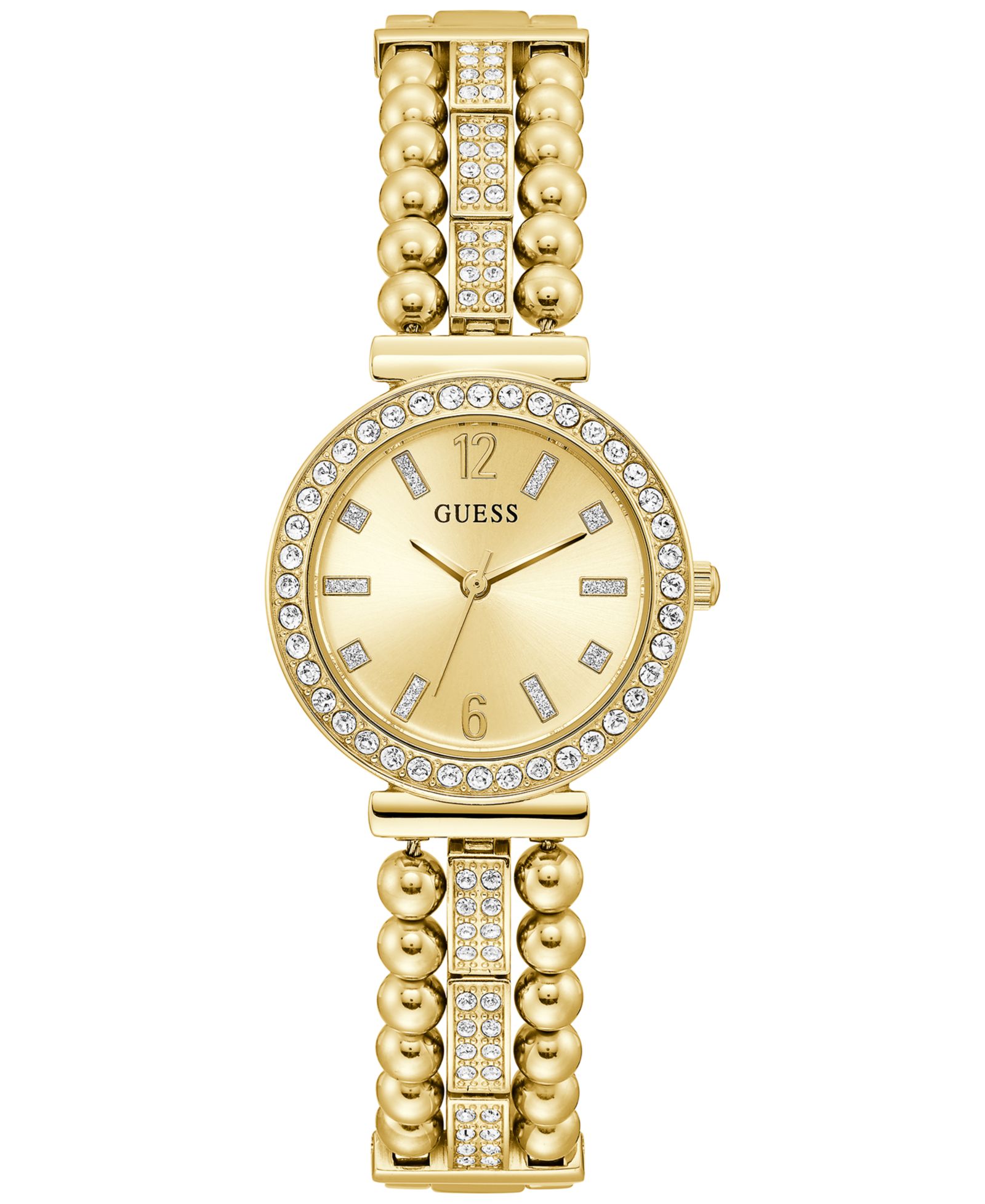 GUESS Women's Crystal Beaded Gold-Tone Stainless Steel Bracelet Watch 30mm