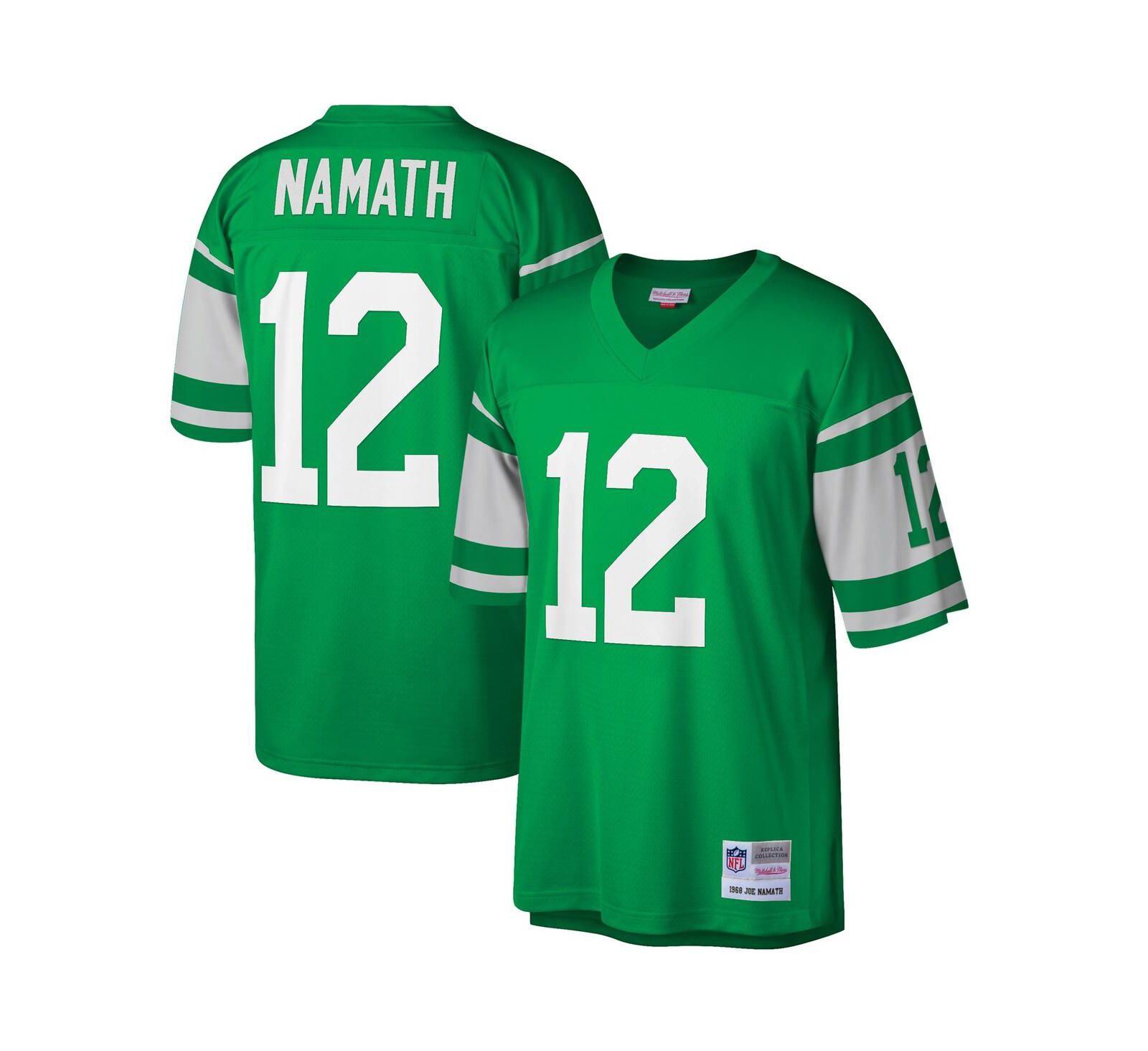 Мужская реплика джерси Joe Namath Green New York Jets Big and Tall 1968 Retired Player