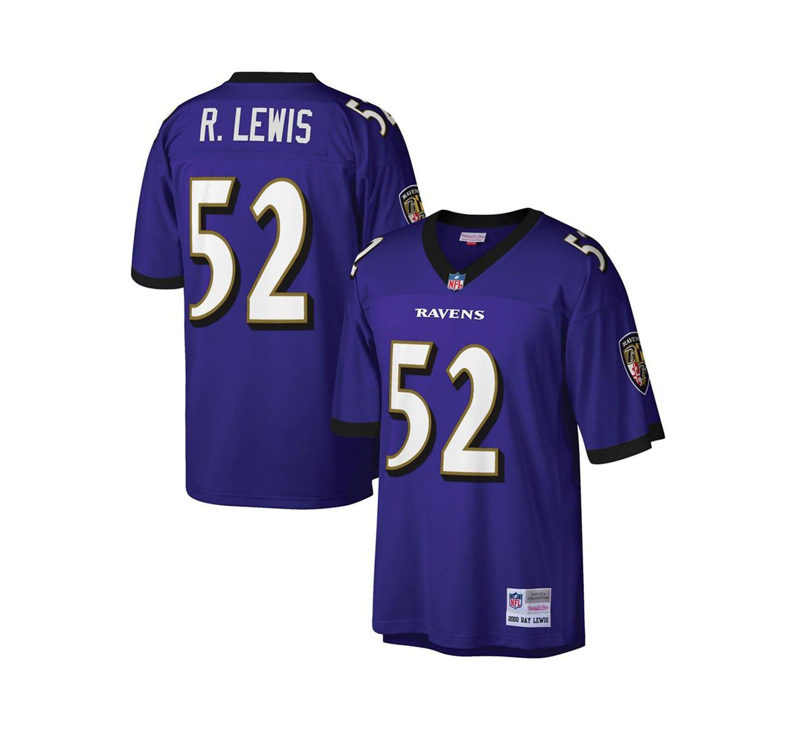 Mitchell & Ness Мужская джерси Ray Lewis Purple Baltimore Ravens Big and Tall 2000 Retired Player Replica