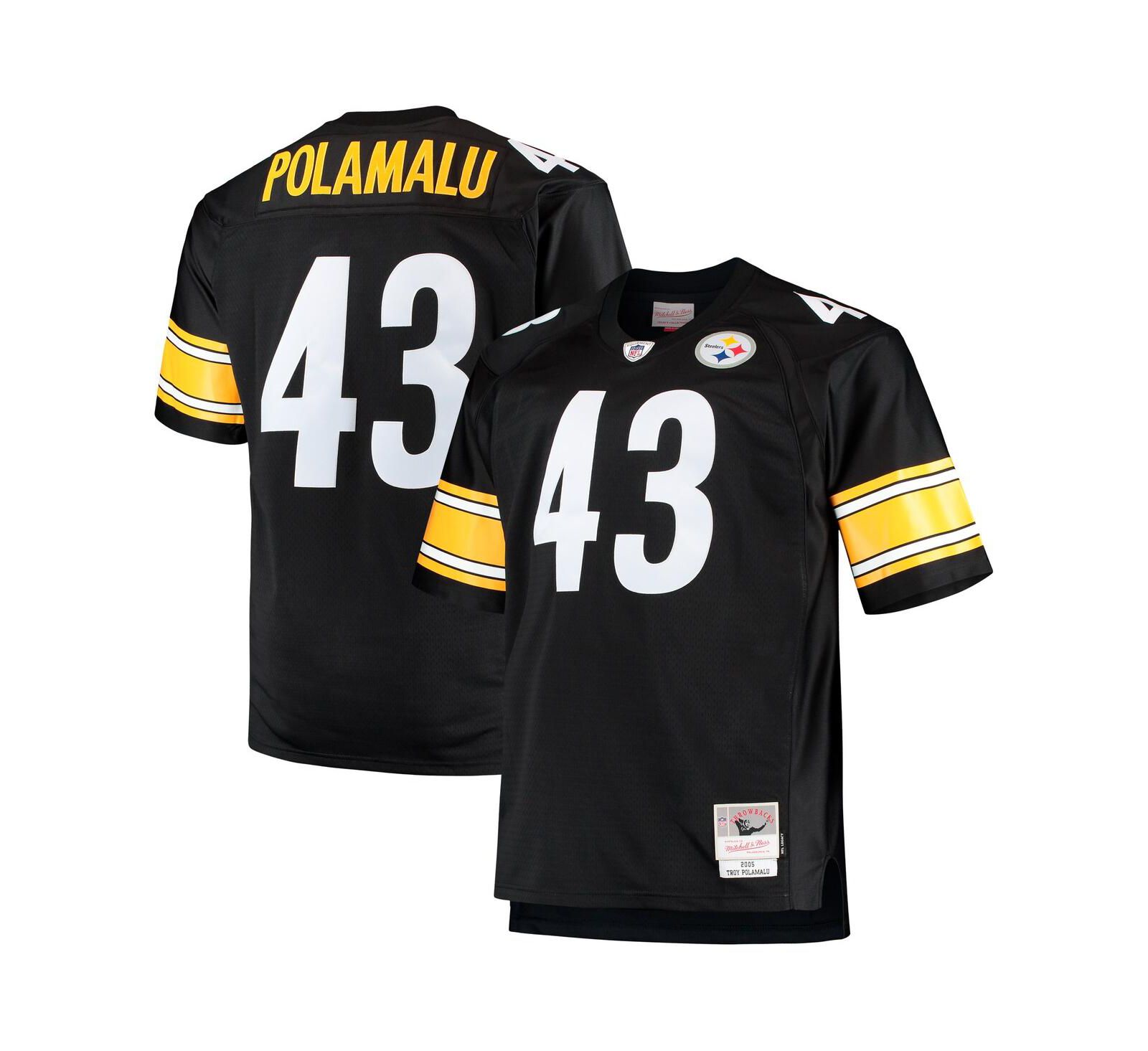 Джерси Mitchell & Ness Men's Troy Polamalu Black Pittsburgh Steelers Big and Tall 2005 Retired Player Replica