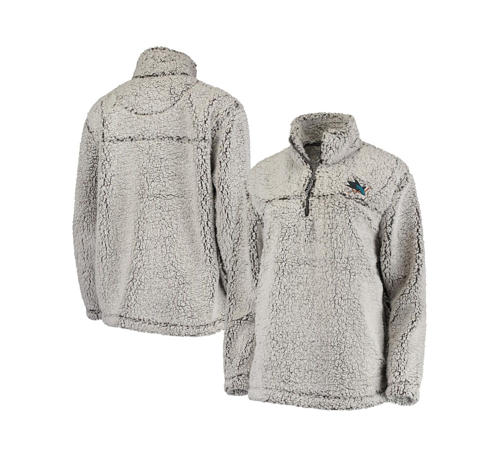 Women's Gray San Jose Sharks Sherpa Quarter-Zip Pullover Jacket
