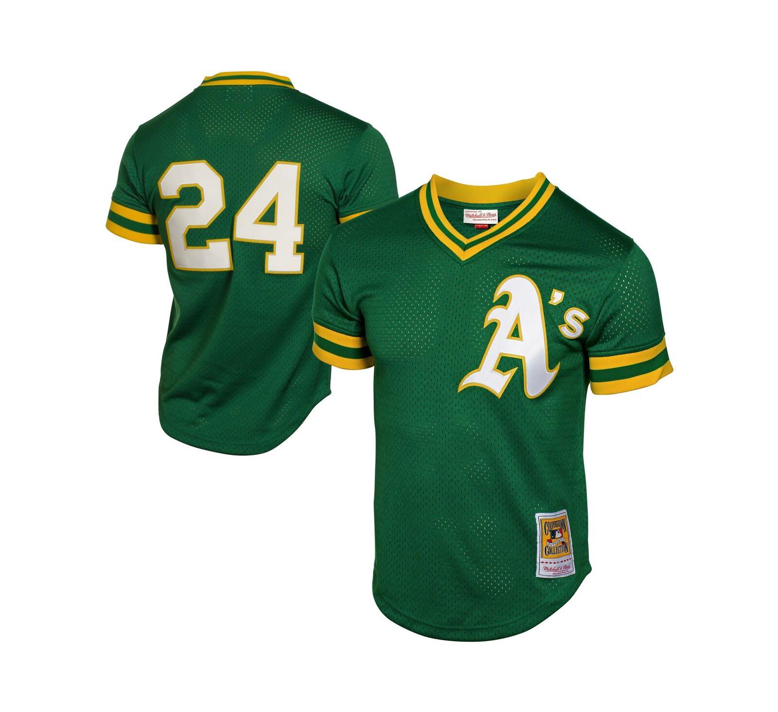 Мужская джерси Mitchell & Ness Rickey Henderson Green Oakland Athletics 1991 Cooperstown Mesh Batting Practice