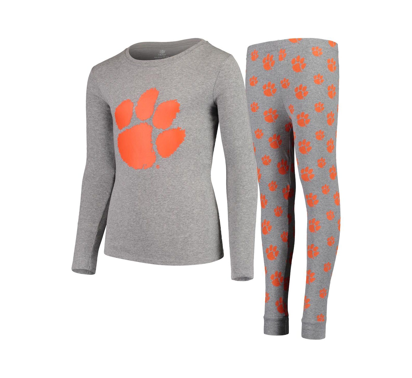 Big Boys Heathered Gray Clemson Tigers Long Sleeve T-shirt and Pant Sleep Set