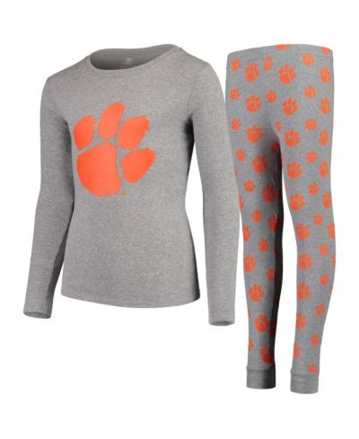 Детский комплект для сна (футболка с длинным рукавом и брюки) Clemson Tigers, серый меланж