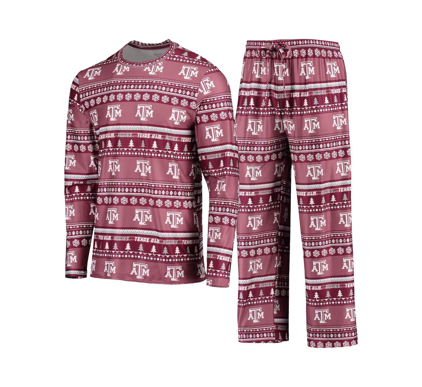 Men's Maroon Texas A&M Aggies Ugly Sweater Long Sleeve T-shirt and Pants Sleep Set