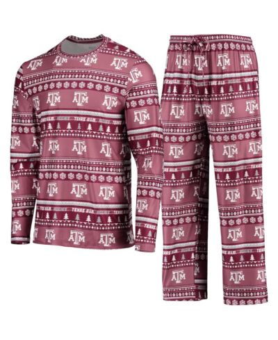 Мужской комплект из свитшота и брюк Concepts Sport Maroon Texas A&M Aggies Ugly Sweater Long Sleeve T-shirt and Pants Sleep Set