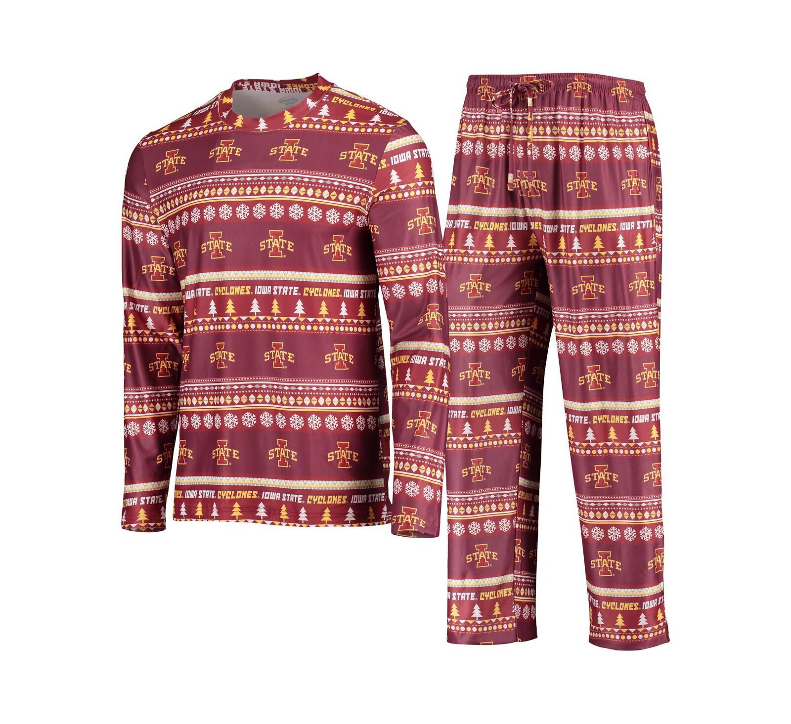 Men's Cardinal Iowa State Cyclones Ugly Sweater Long Sleeve T-shirt and Pants Sleep Set
