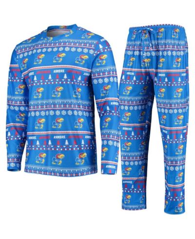 Men's Royal Kansas Jayhawks Ugly Sweater Long Sleeve T-shirt and Pants Sleep Set
