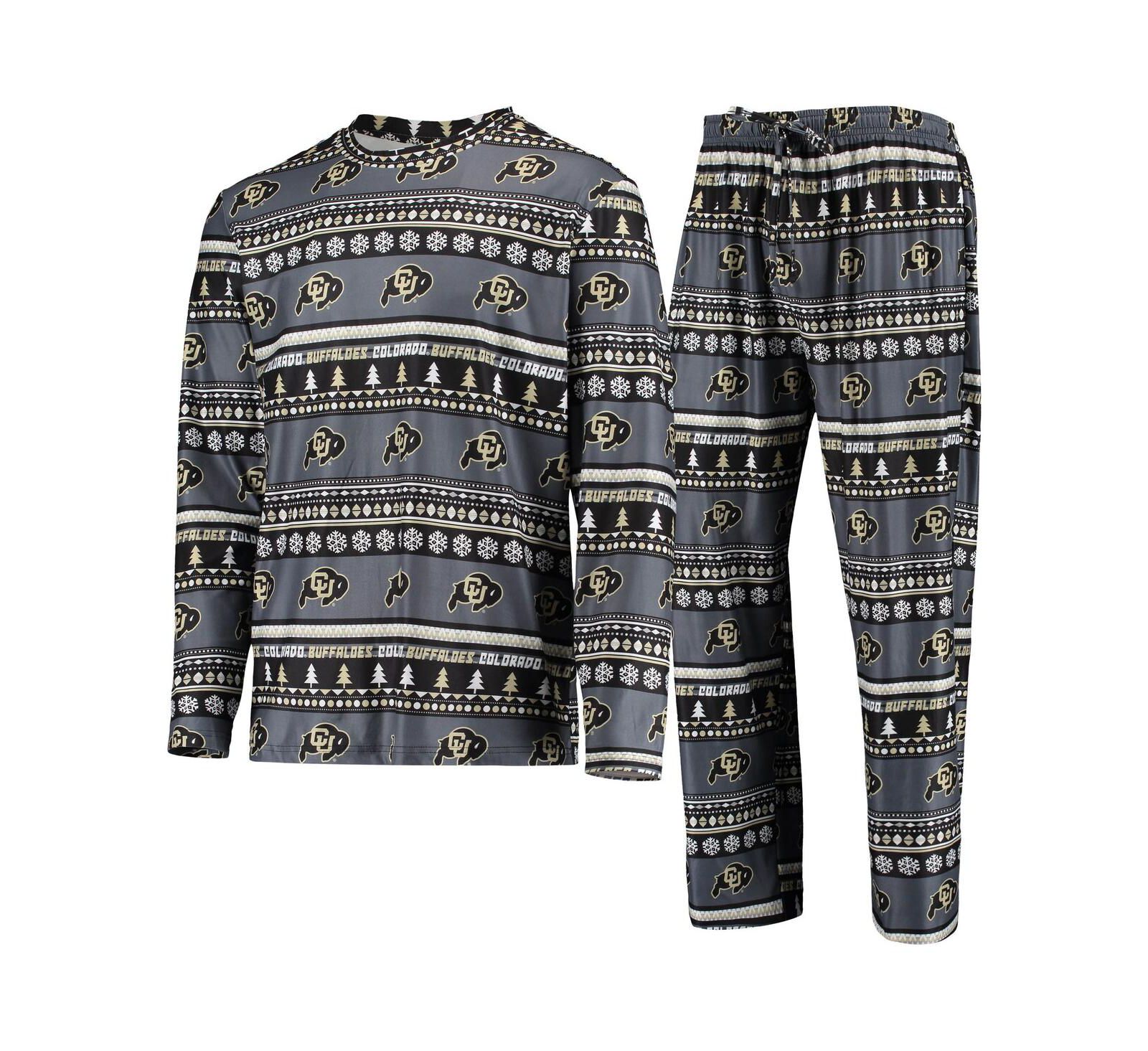 Men's Black Colorado Buffaloes Ugly Sweater Long Sleeve T-shirt and Pants Sleep Set