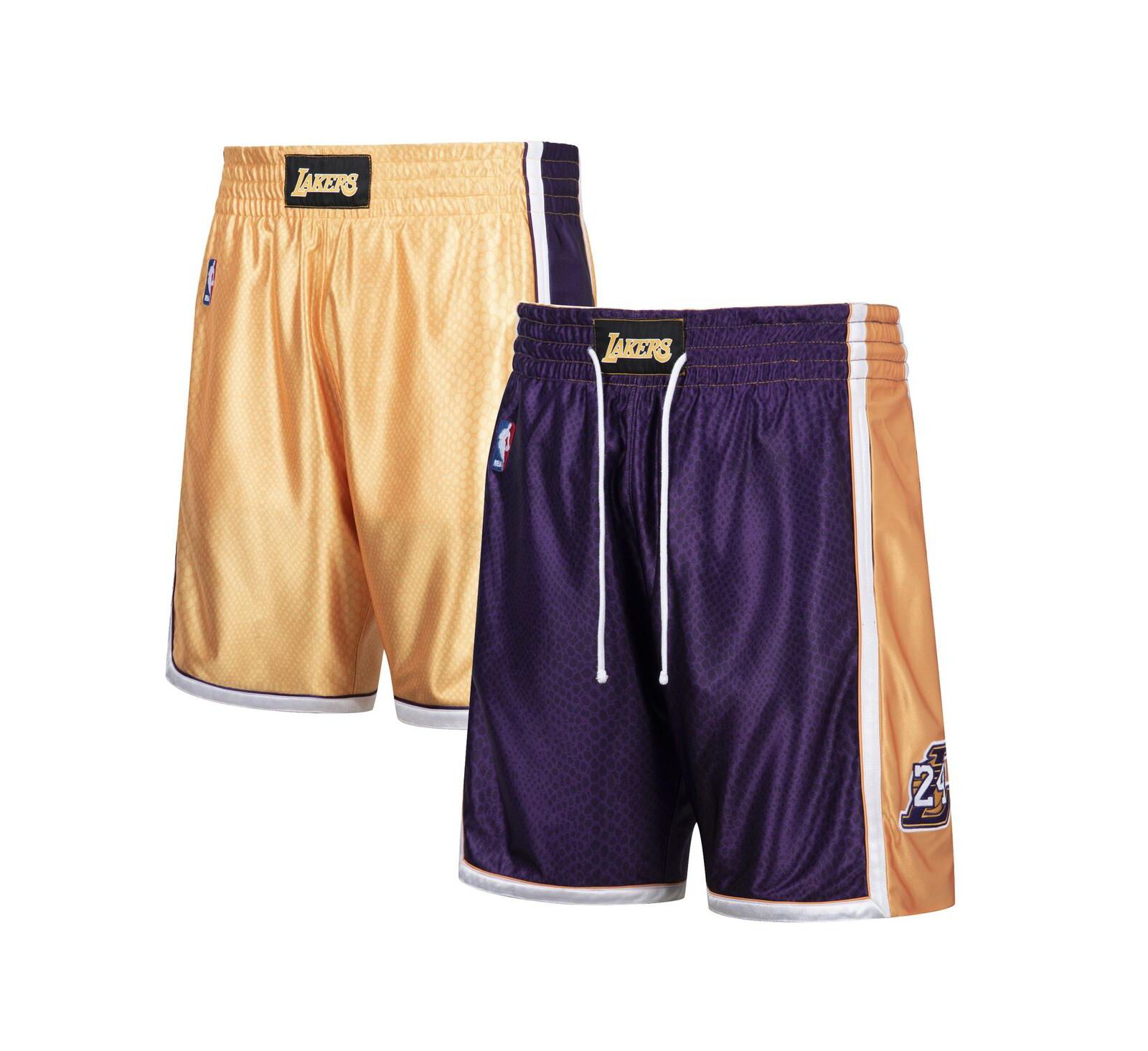 Men's Kobe Bryant Gold-Tone and Purple Los Angeles Lakers Authentic Reversible Shorts