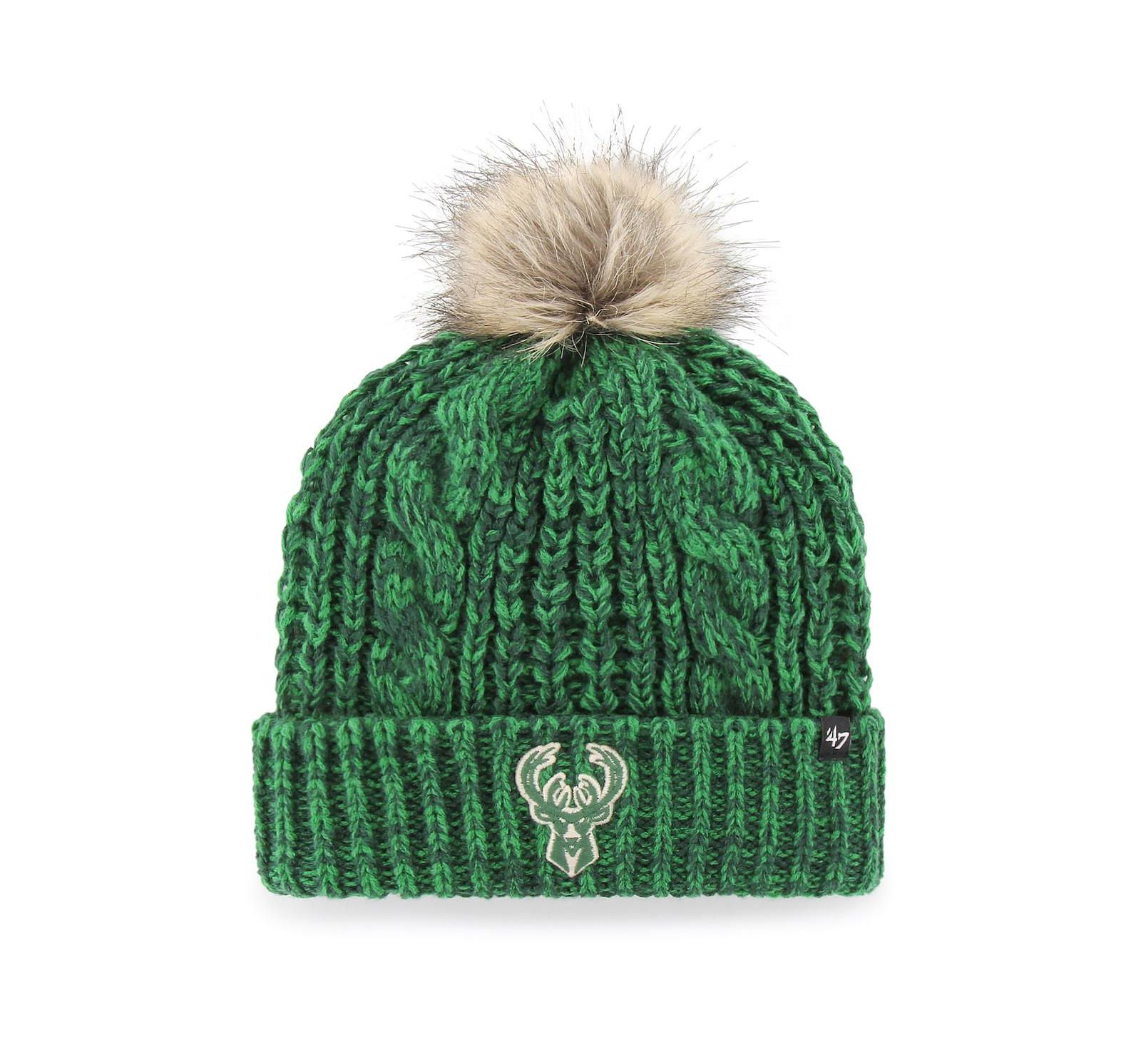 Women's Hunter Green Milwaukee Bucks Meeko Cuffed Knit Hat with Pom