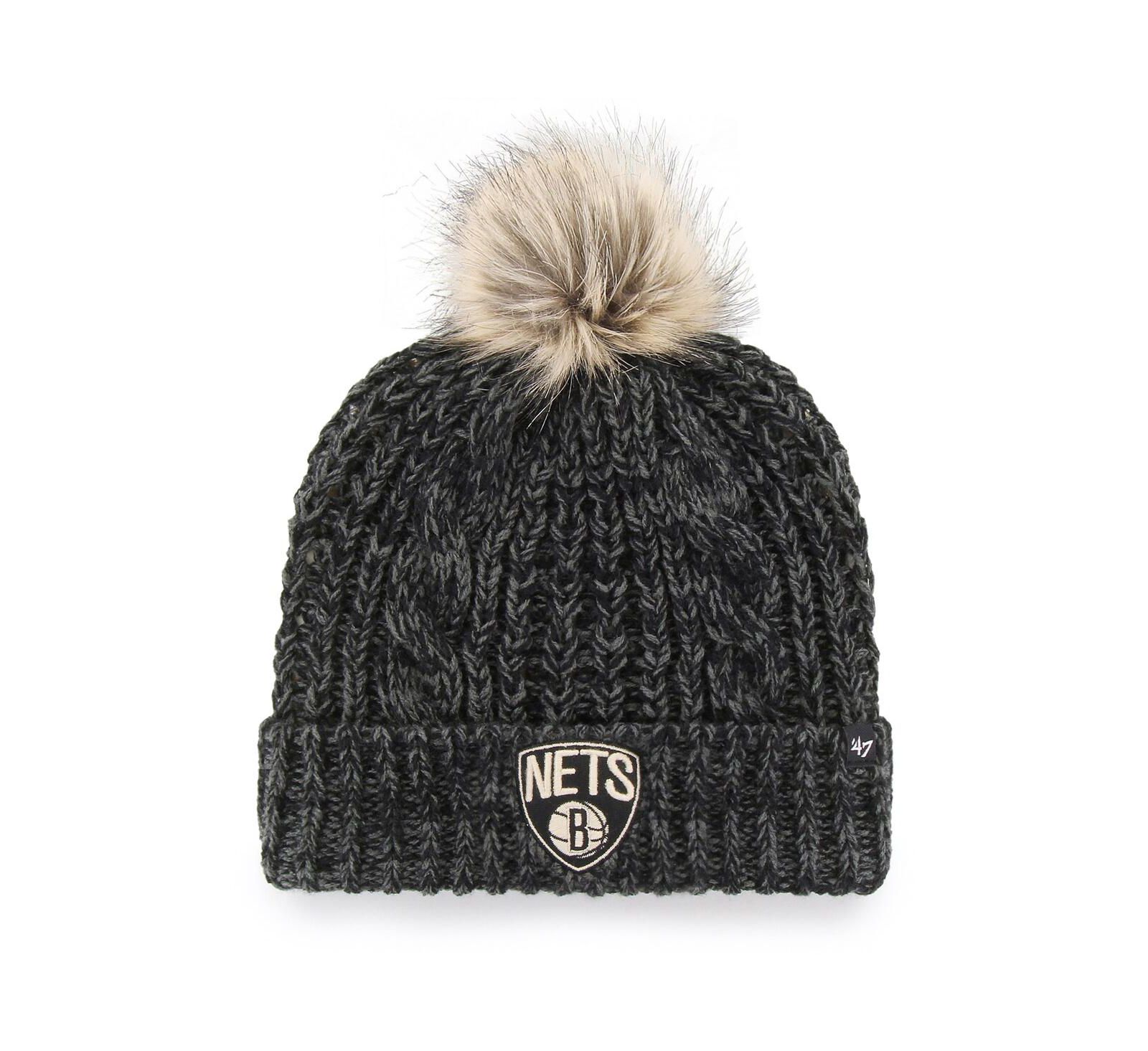 Women's Black Brooklyn Nets Meeko Cuffed Knit Hat with Pom